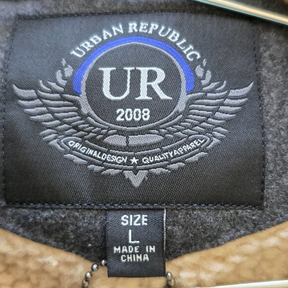 Urban Republic Charcoal Peacoat Jacket Sherpa Lined Double Breasted Men Size L - Picture 9 of 13